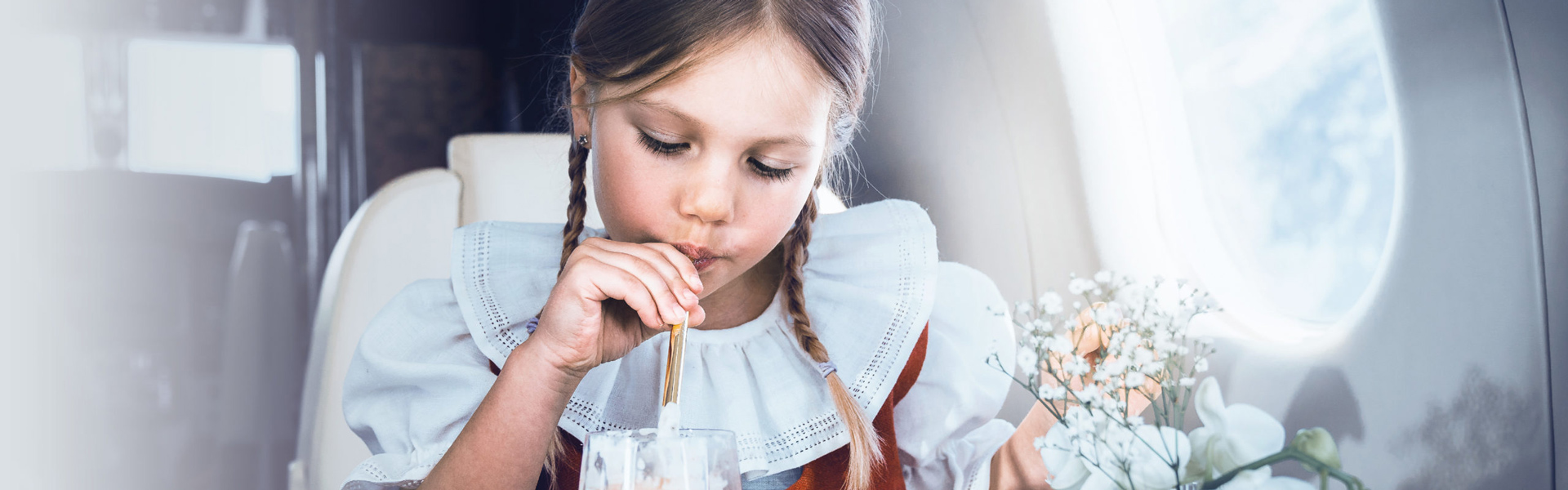 Girl on board of a private jet